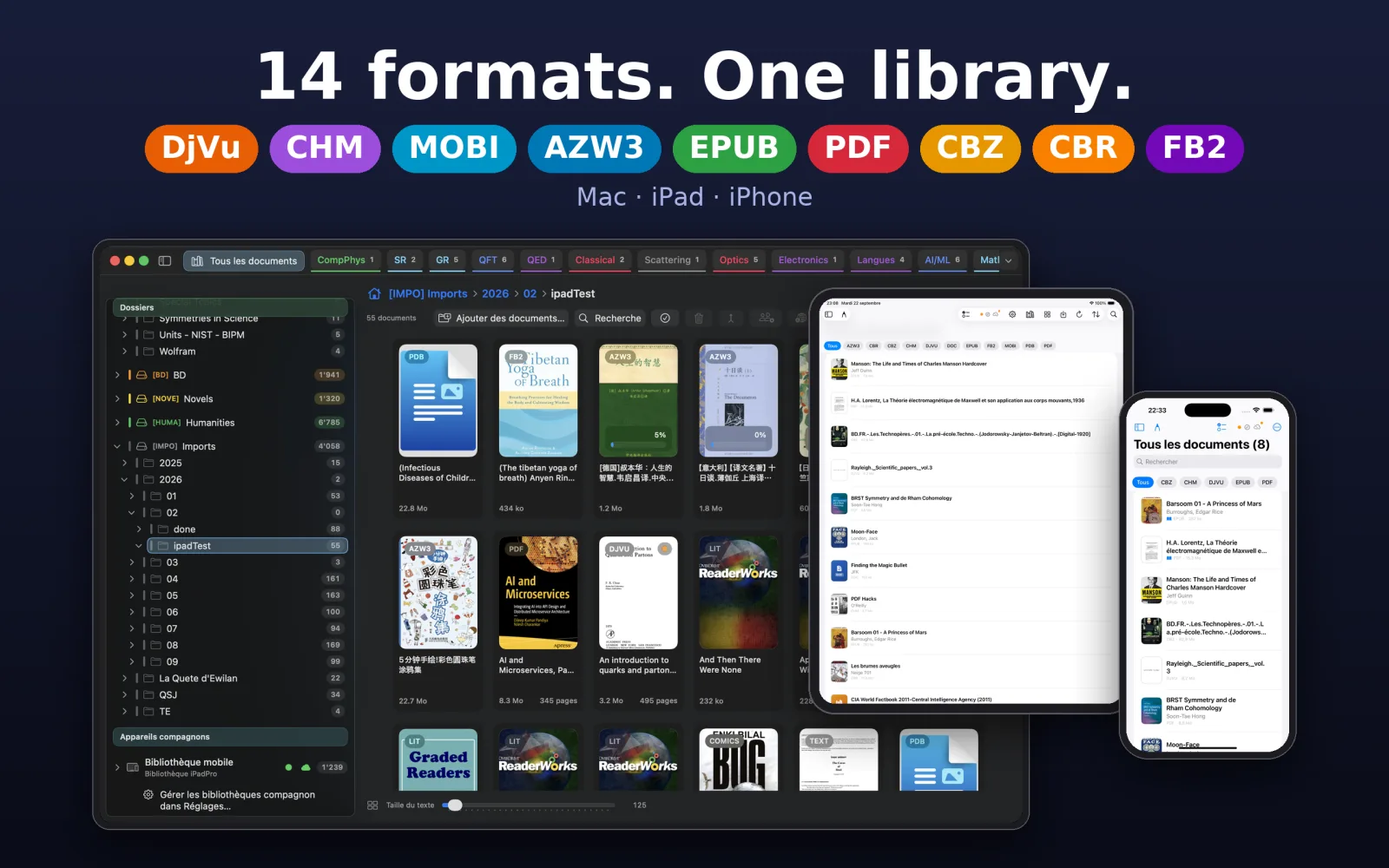 UniReader with a library of books, comics and documents