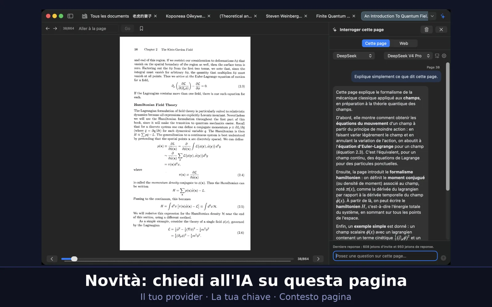L'assistente di lettura risponde a una domanda sulla pagina aperta