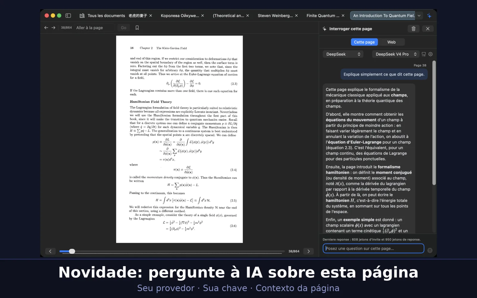 O assistente de leitura respondendo a uma pergunta sobre a página aberta